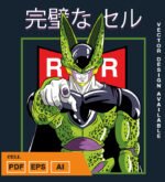 Plantilla diseño de camisetas vectoriales de anime Bola Dragon celula