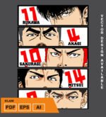 Plantilla diseño de camisetas vectoriales de anime slam