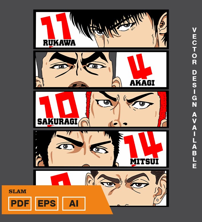 DEEWETWT Plantilla diseño de camisetas vectoriales de anime slam - Imagen 1