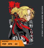 Plantilla diseño de camisetas vectoriales de anime revengers manjiro