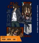 Plantilla diseño de camisetas vectoriales de anime Ataque Eren 1