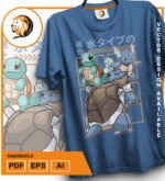 Plantilla diseño de camisetas vectoriales de anime poke squrtle - Imagen 2