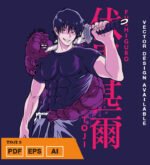 Plantilla diseño de camisetas vectoriales de anime Jujutsu Toji 3