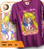Plantilla diseño de camisetas vectoriales de anime marineras 2 - Imagen 2