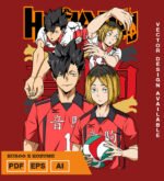 Plantilla diseño de camisetas vectoriales de anime Haikyu kuro