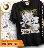 Plantilla diseño de camisetas vectoriales de anime Una Pieza luffy 10 - Imagen 2