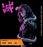 Plantilla diseño de camisetas vectoriales de anime Demon Obanai 4