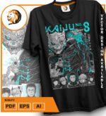 Plantilla diseño de camisetas vectoriales de anime Kaiju - Imagen 2