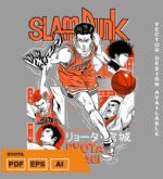 Plantilla diseño de camisetas vectoriales de anime slam ryota