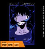 Plantilla diseño de camisetas vectoriales de anime solo sung