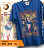 Plantilla diseño de camisetas vectoriales de anime marineras 5 - Imagen 2