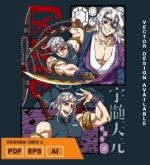 Plantilla diseño de camisetas vectoriales de anime Demon Uzui 3