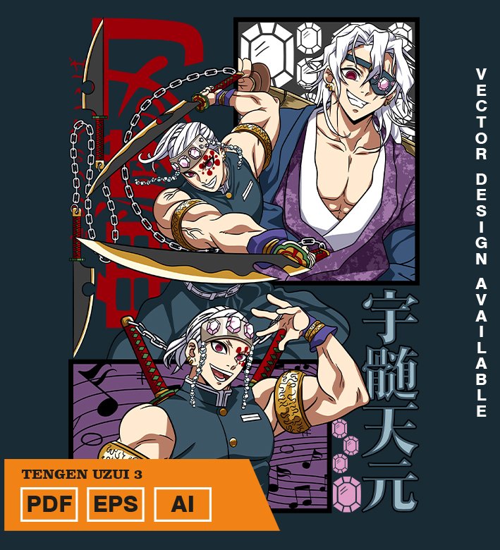 HJGJGFGJ Plantilla diseño de camisetas vectoriales de anime Demon Uzui 3 - Imagen 1