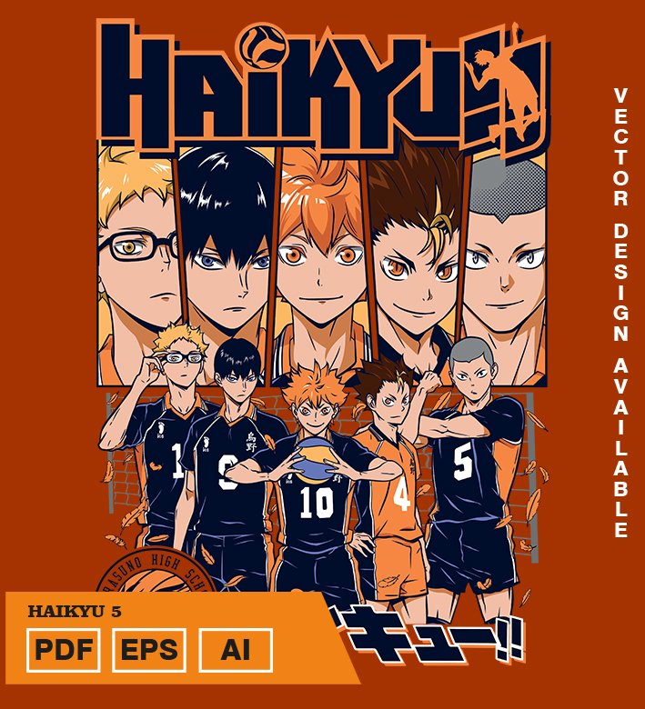 HJKFG Plantilla diseño de camisetas vectoriales de anime Haikyu 5 - Imagen 1