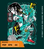 Plantilla diseño de camisetas vectoriales de anime Caballeros dragon 2