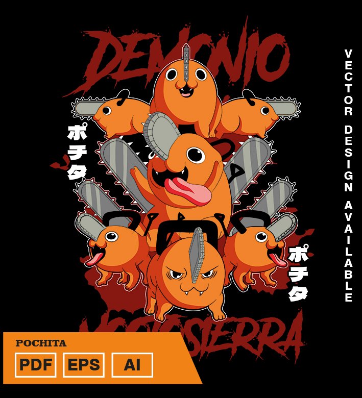 I787 Plantilla diseño de camisetas vectoriales de anime Chainsaw Pochita - Imagen 1
