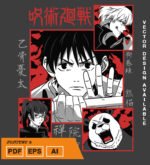 Plantilla diseño de camisetas vectoriales de anime Jujutsu 2