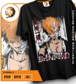 Plantilla diseño de camisetas vectoriales de anime Bleach Ichigo 7 - Imagen 2