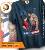 Plantilla diseño de camisetas vectoriales de anime Baki vs Ashura - Imagen 2