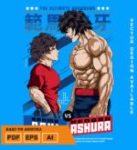 Plantilla diseño de camisetas vectoriales de anime Baki vs Ashura