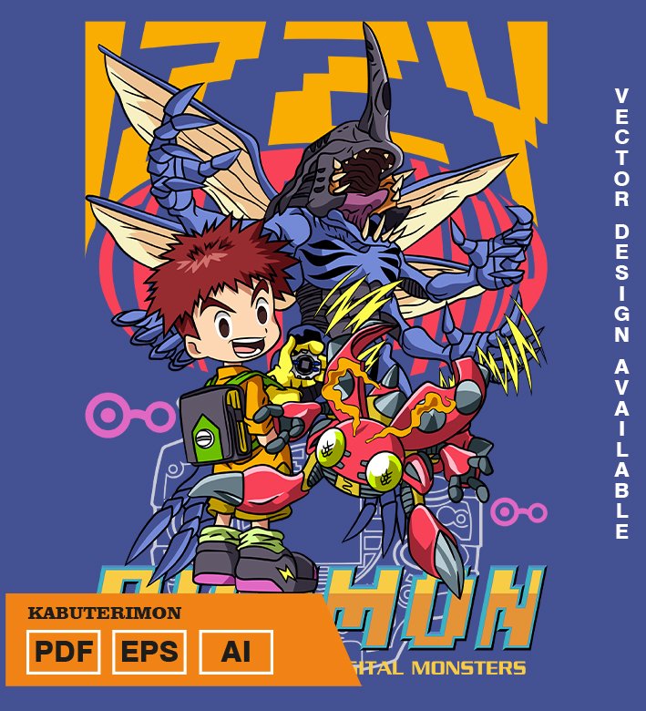 IOIUOYO Plantilla diseño de camisetas vectoriales de anime Digi kabuterimon - Imagen 1
