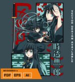 Plantilla diseño de camisetas vectoriales de anime Demon Muichiro 2