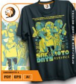 Plantilla diseño de camisetas vectoriales de anime Sakamoto 4 - Imagen 2