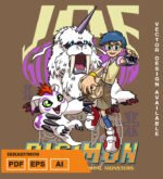 Plantilla diseño de camisetas vectoriales de anime Digi ikkakumon