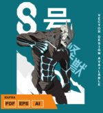 Plantilla diseño de camisetas vectoriales de anime Kaiju kafka