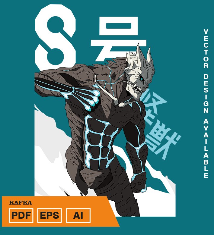IYIYI Plantilla diseño de camisetas vectoriales de anime Kaiju kafka - Imagen 1