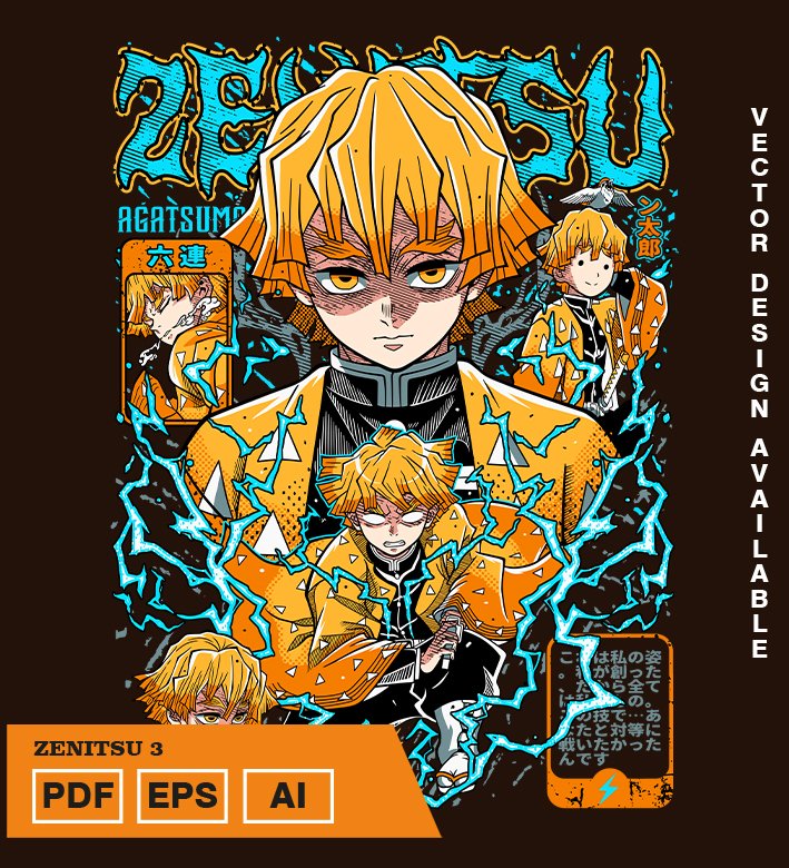 IYIYIYI Plantilla diseño de camisetas vectoriales de anime Demon Zenitzu 3 - Imagen 1