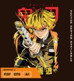 Plantilla diseño de camisetas vectoriales de anime Demon Zenitzu 2