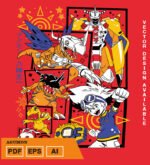 Plantilla diseño de camisetas vectoriales de anime Digi agumon
