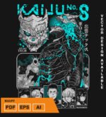 Plantilla diseño de camisetas vectoriales de anime Kaiju