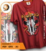 Plantilla diseño de camisetas vectoriales de anime Chainsaw - Imagen 2