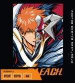 Plantilla diseño de camisetas vectoriales de anime Bleach Ichigo 6
