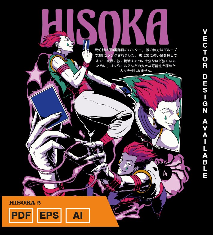 JRRTYURTU Plantilla diseño de camisetas vectoriales de anime Hunter Hisoka 2 - Imagen 1