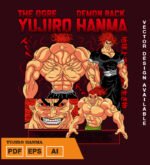 Plantilla diseño de camisetas vectoriales de anime Baki Yujiro