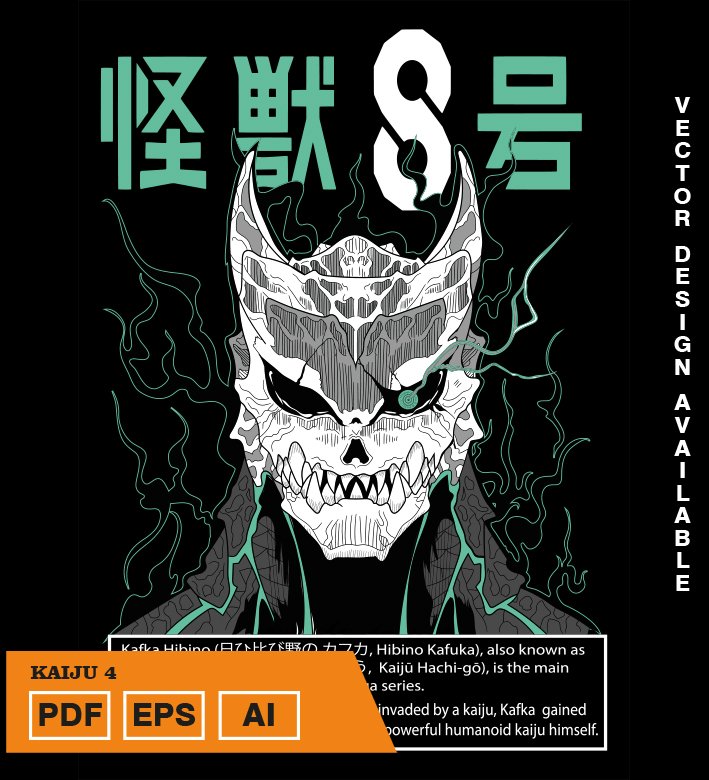 JRTRRTU Plantilla diseño de camisetas vectoriales de anime Kaiju 4 - Imagen 1