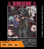 Plantilla diseño de camisetas vectoriales de anime Berserk 3