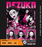Plantilla diseño de camisetas vectoriales de anime Demon Nezuko 2