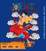 Plantilla diseño de camisetas vectoriales de anime Una Pieza luffy 4