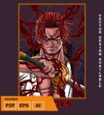 Plantilla diseño de camisetas vectoriales de anime Una Pieza Shank