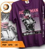 Plantilla diseño de camisetas vectoriales de anime Ataque Mikaza - Imagen 2