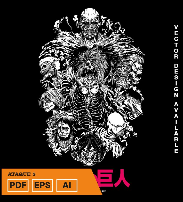 O96796 Plantilla diseño de camisetas vectoriales de anime Ataque 5 - Imagen 1