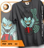 Plantilla diseño de camisetas vectoriales de anime Death ryuk - Imagen 2