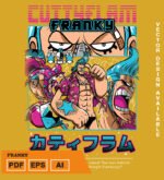 Plantilla diseño de camisetas vectoriales de anime Una Pieza Frankie