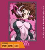 Plantilla diseño de camisetas vectoriales de anime My Heroe ochako