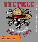 Plantilla diseño de camisetas vectoriales de anime Una Pieza luffy 7