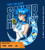 Plantilla diseño de camisetas vectoriales de anime marineras mercurio